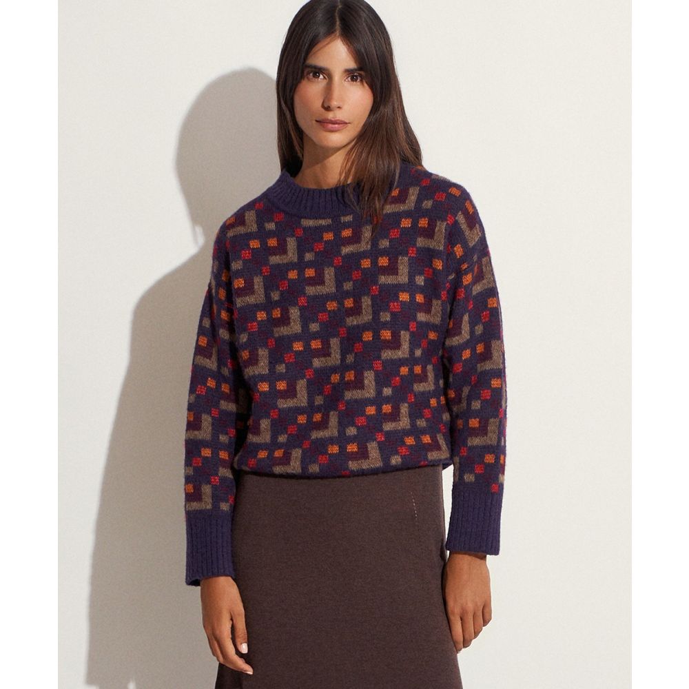 TURTLENECK CHECKED BABY ALPACA SWEATER CLARA - PURPLE & ORANGE