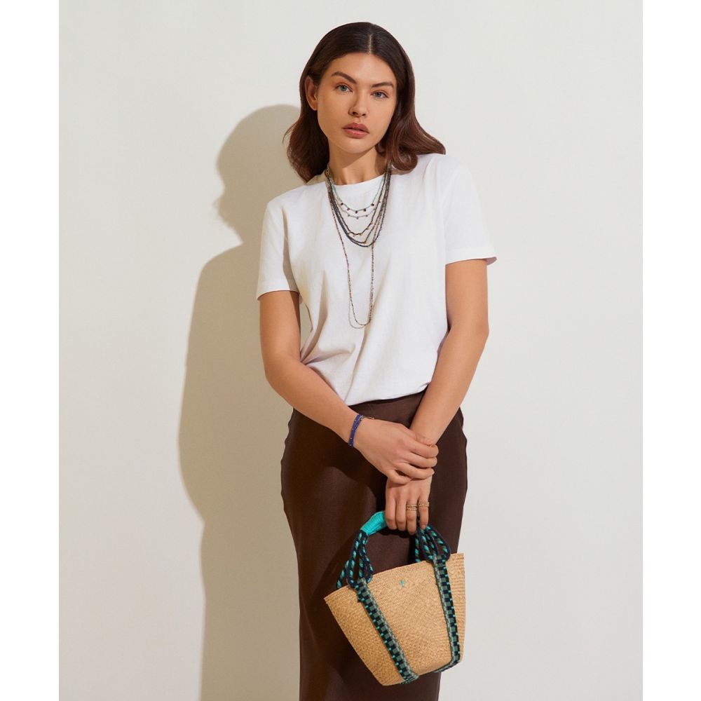 ESPALMADOR BASKET WITH CORD HANDLE - TURQUOISE & NAVY