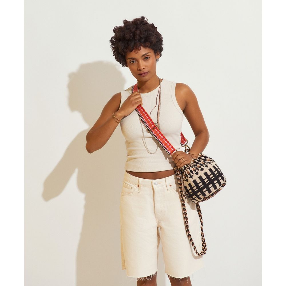 MITRA bag W /LONG ADJUSTABLE STRAP-  SWAN - BEIGE & BLACK
