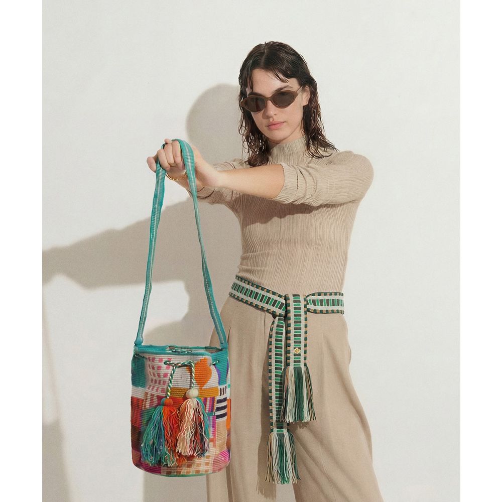 Crossbody Bag L - LION - TURQUOISE & MULTICOLOR