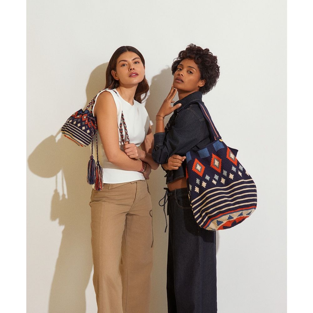 Crossbody Bag M - MOA - NAVY BLUE & BEIGE