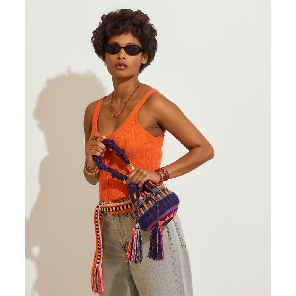 Crossbody Bag M with short macrame handle - HAWK - NAVY BLUE & FUCHSIA