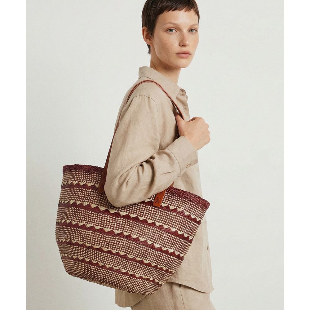 CANASTO BAG M - BURGUNDY & NATURAL