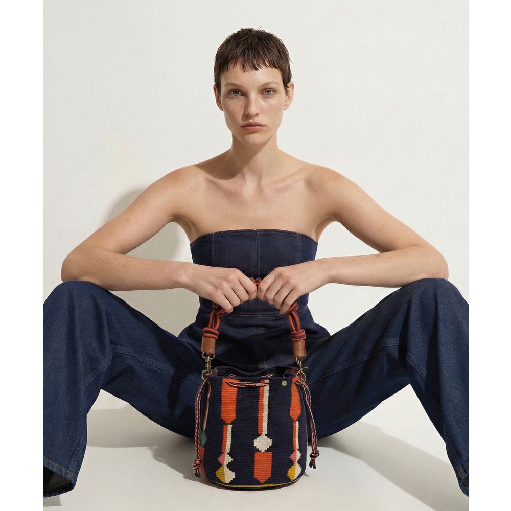 MITRA bag W/ MACRAME STRAP - AQUILA - NAVY & ORANGE