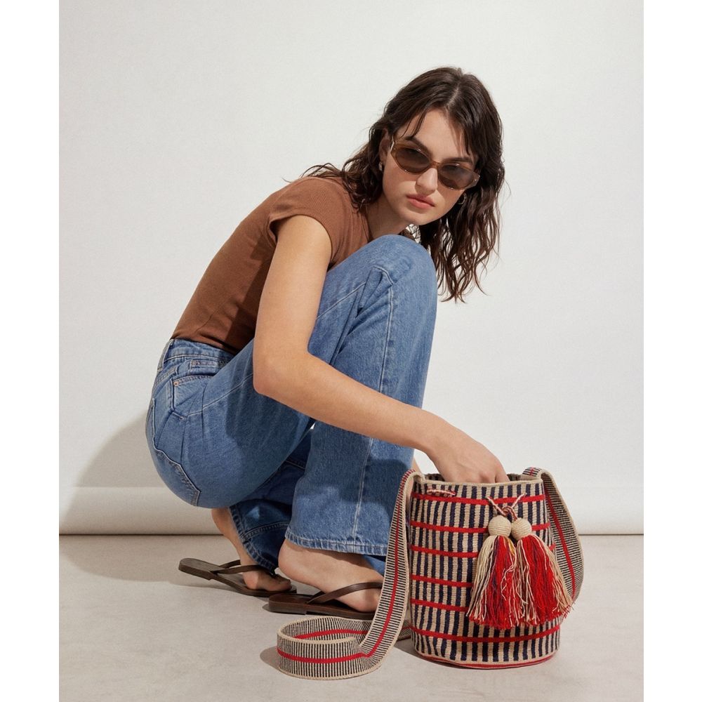 Crossbody Bag L - PEACOCK - BEIGE & NAVY