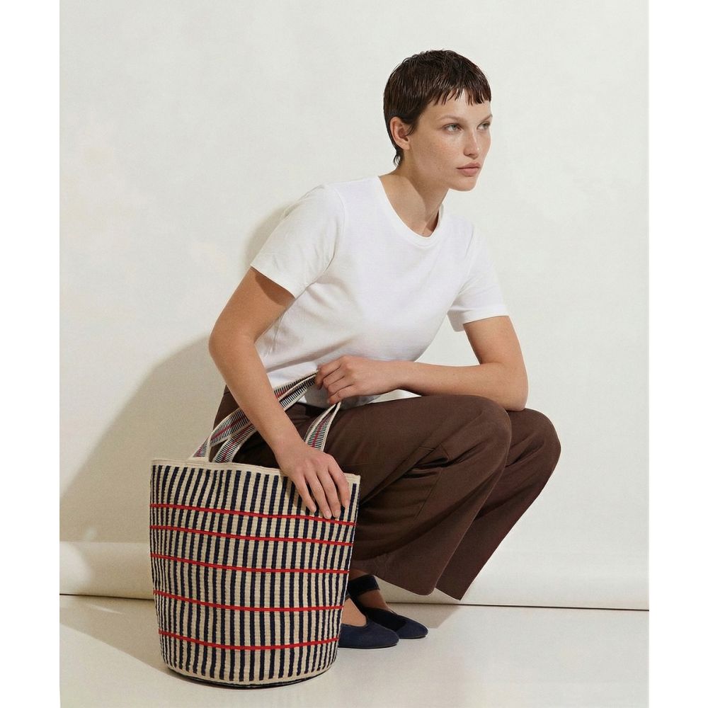 Tote Bag - PEACOCK - BEIGE & NAVY