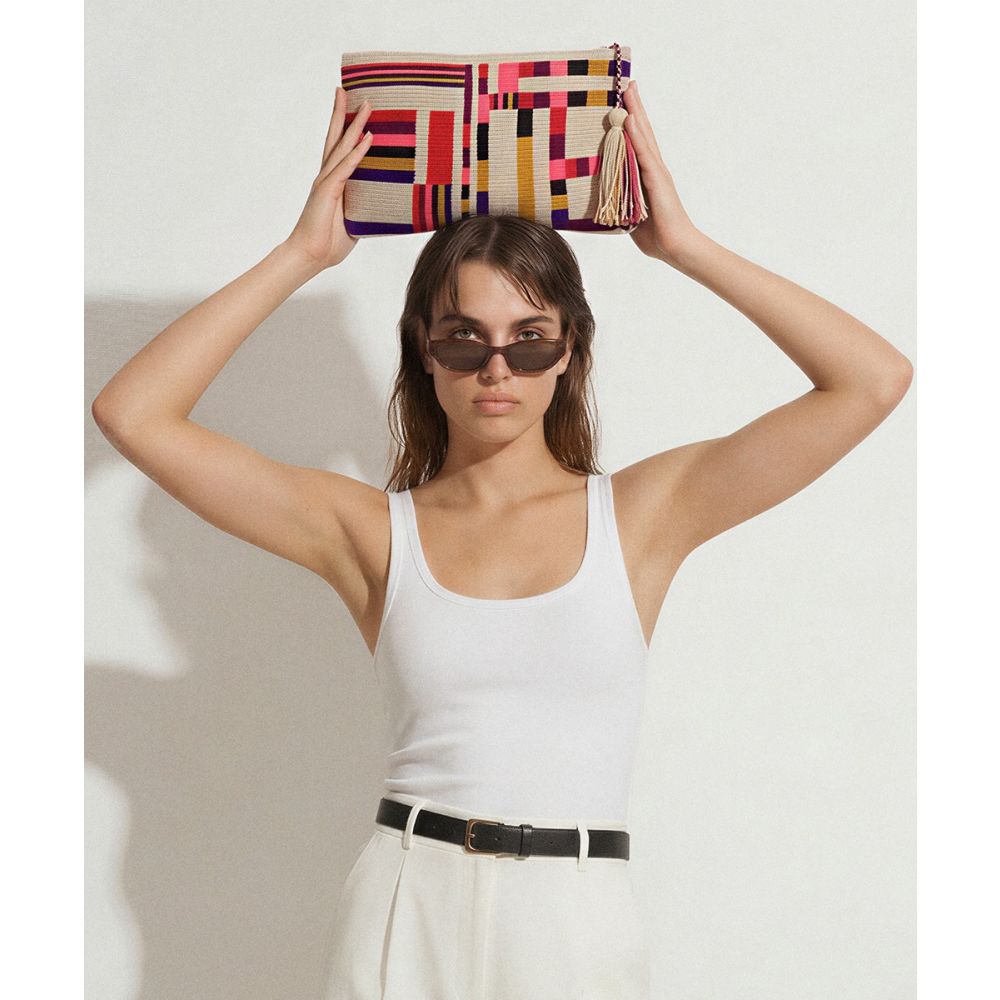 BOLSO DE MANO - CAPRICORNUS - BEIGE Y MULTICOLOR