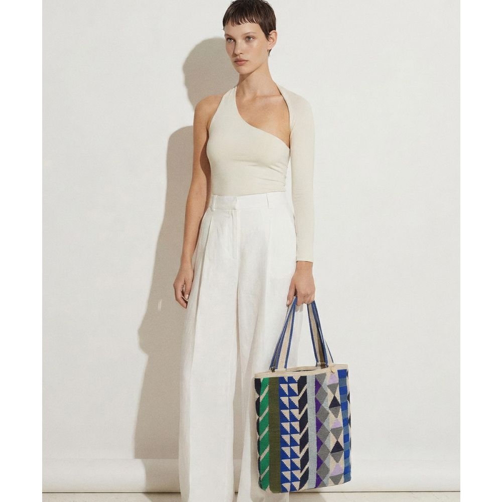 Liam Bag - PEACOCK - BEIGE & ROYAL BLUE