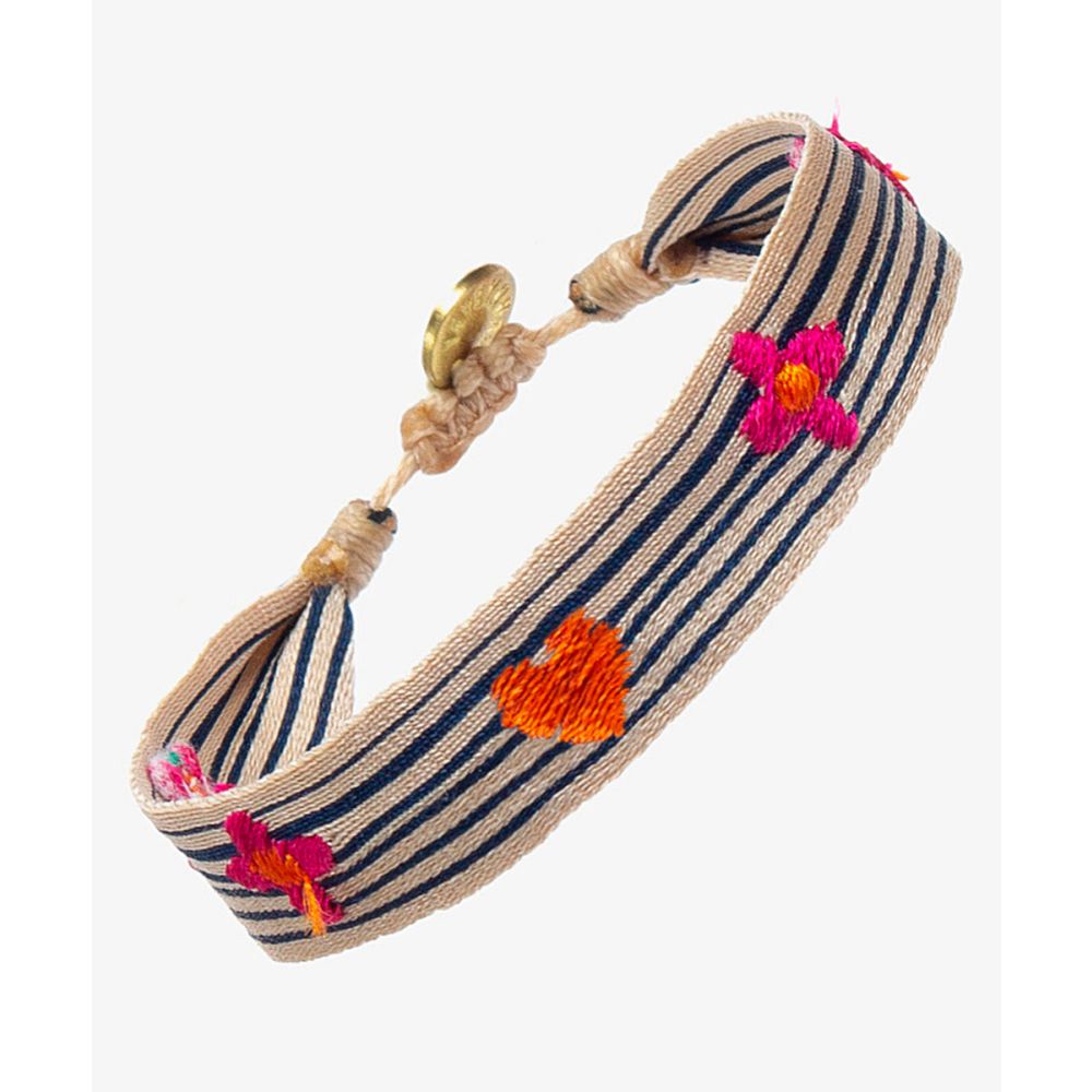 EMBROIDERED BRACELET - BEIGE & NAVY STRIPES