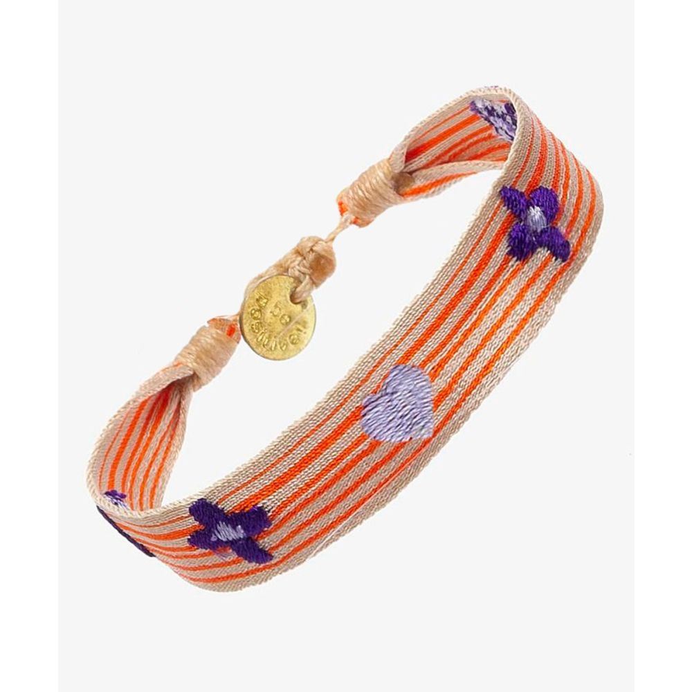 EMBROIDERED BRACELET - BEIGE & ORANGE STRIPES