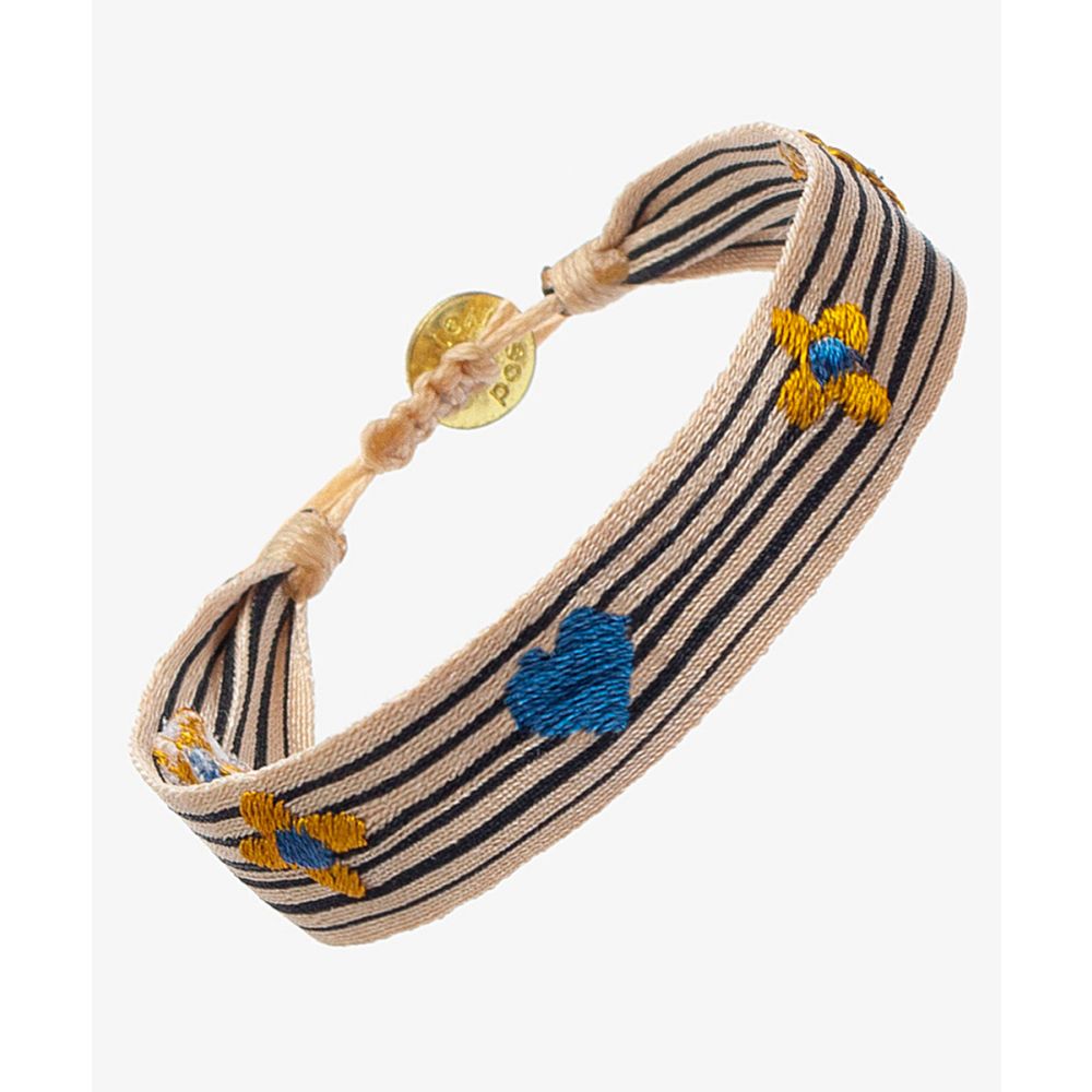EMBROIDERED BRACELET - BEIGE & BLACK STRIPES