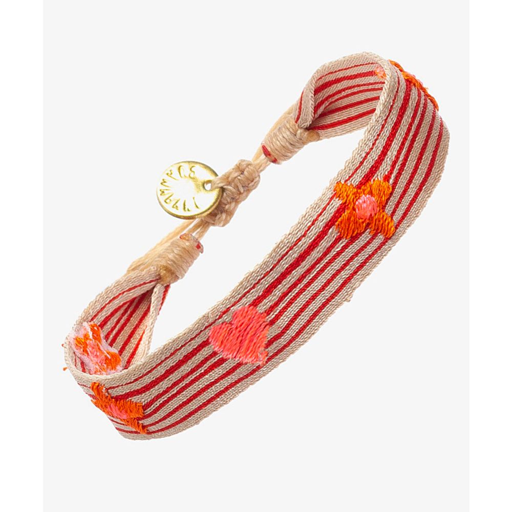 EMBROIDERED BRACELET - BEIGE & RED STRIPES