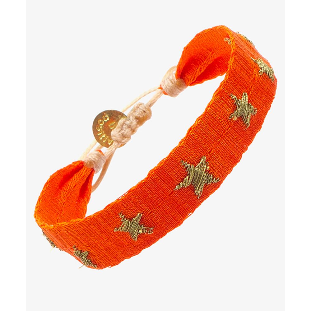 EMBROIDERED BRACELET - NEON ORANGE & GOLDEN STARS