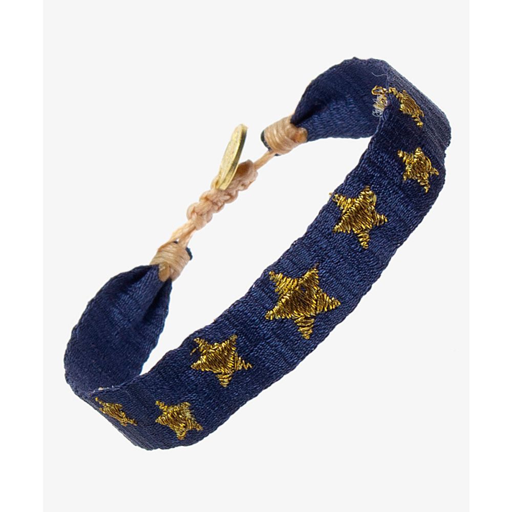 EMBROIDERED BRACELET - NAVY BLUE & GOLDEN STARS