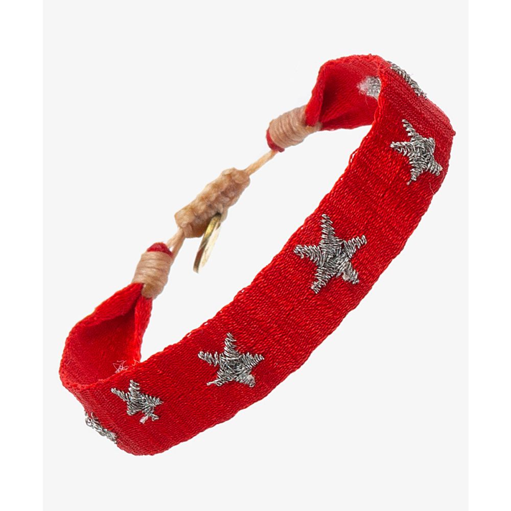 EMBROIDERED BRACELET - RED & SILVER STARS