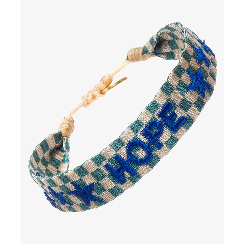 EMBROIDERED BRACELET - HOPE - GREEN JADE & BEIGE