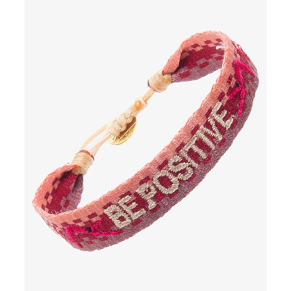 EMBROIDERED BRACELET - BE POSITIVE BURGUNDY AND PINK