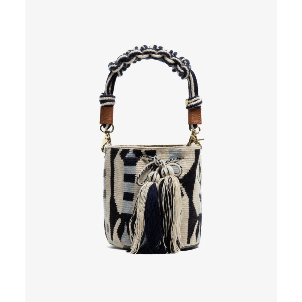 Crossbody Bag M with short macrame handle -  CIRCINUS - BEIGE & LIGHT GREY