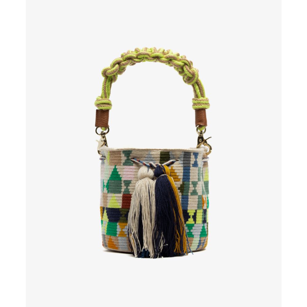 Crossbody Bag M with short macrame handle - HARE - JADE & MULTICOLOR