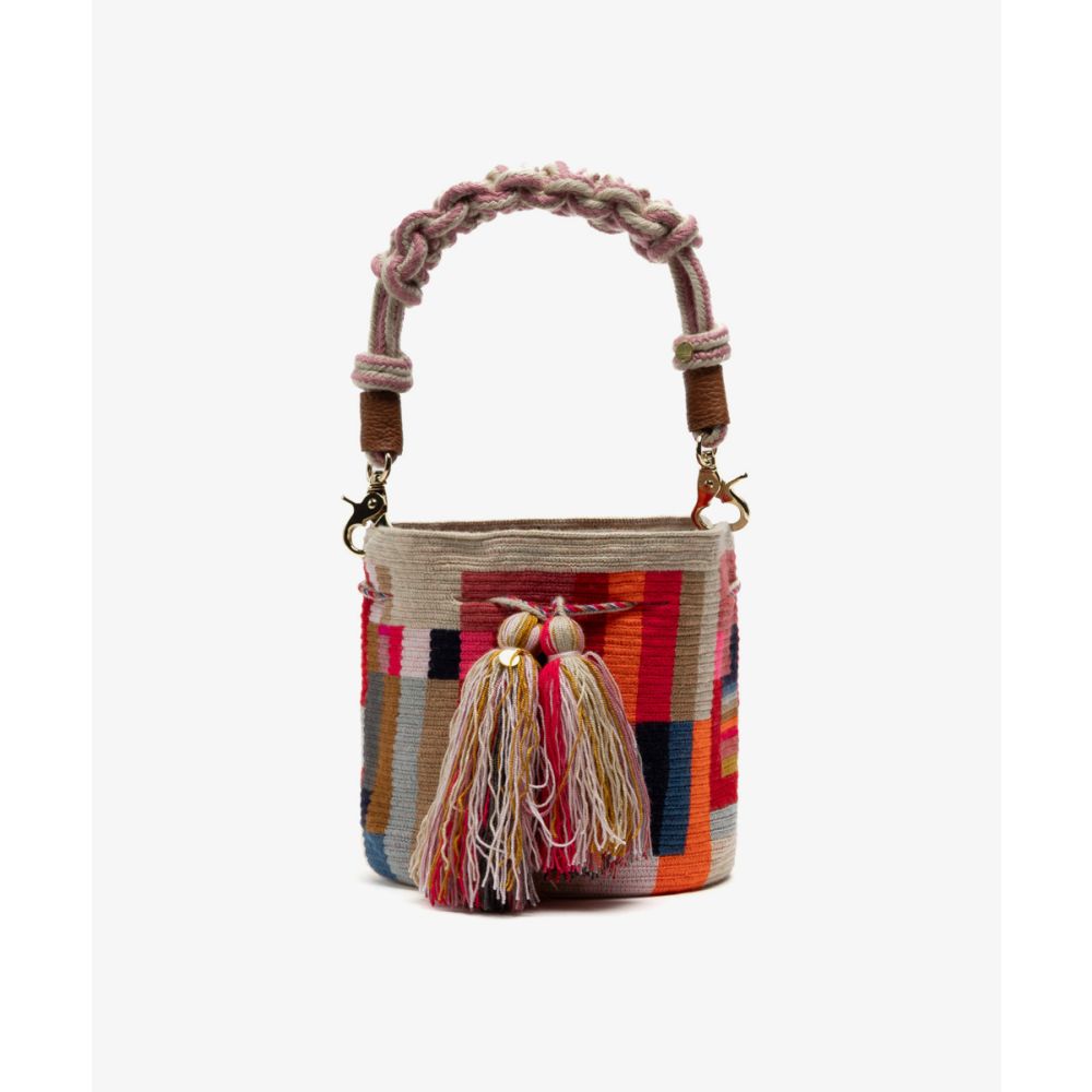 Crossbody Bag M with short macrame handle - BALANCE - RED & PINK