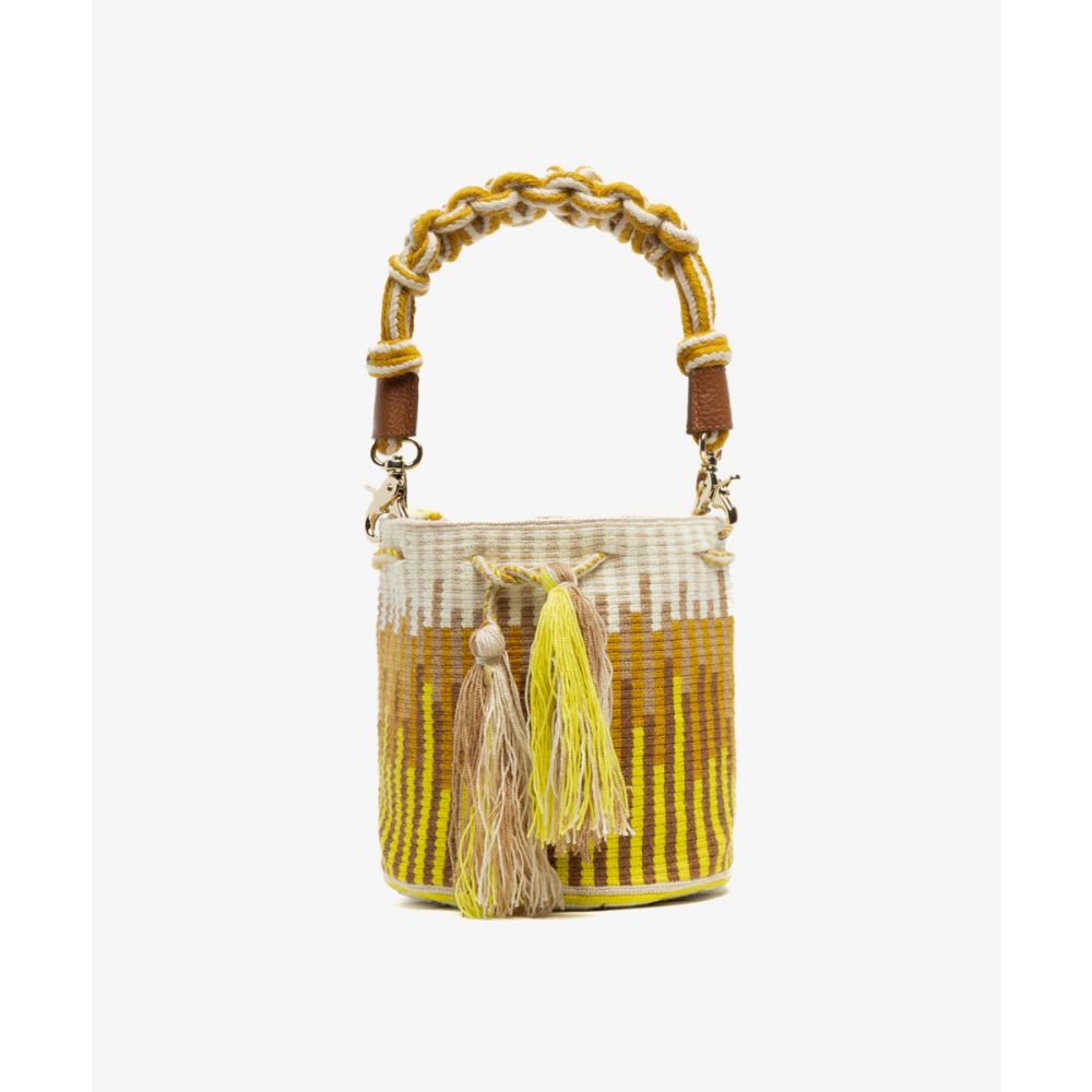 Crossbody Bag M with short macrame handle -  LYNX - YELLOW & MUSTARD