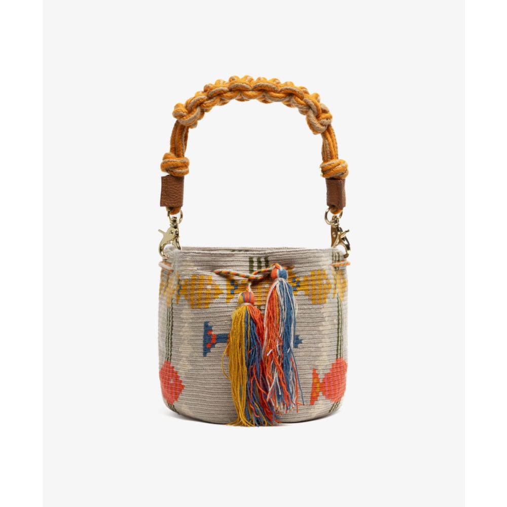 BOLSO CRUZADO M CON ASA DE MACRAMÉ - CEPHEUS - BEIGE Y VERDE