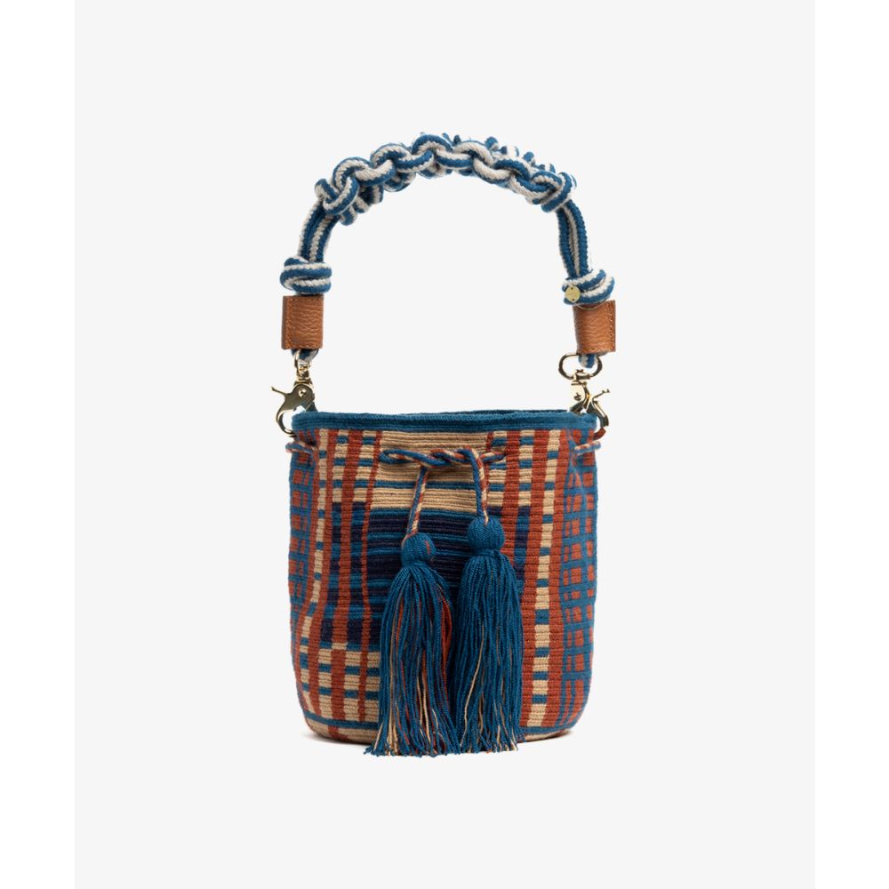 BOLSO CRUZADO M CON AZA DE MACRAME -  ROMY - VERDE JADE Y TOSTADO