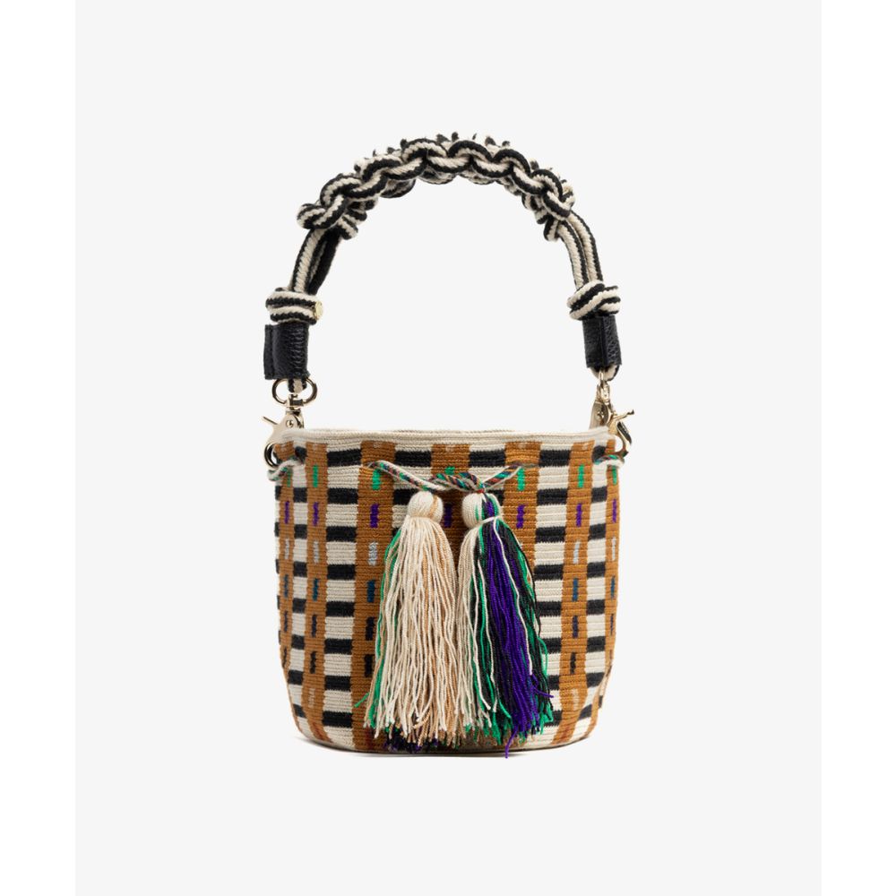 Crossbody Bag M with short macrame handle - TOAST & BLACK