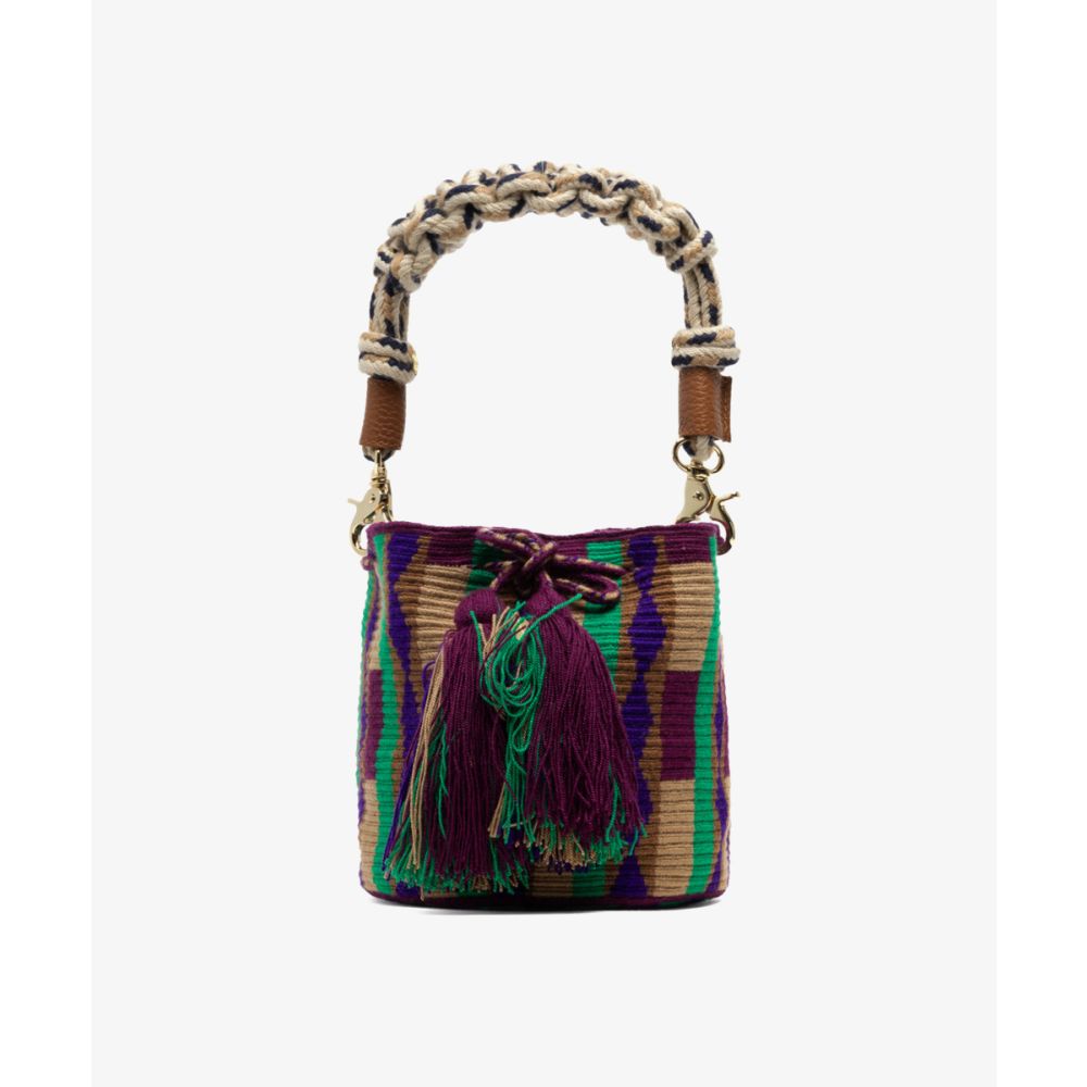Crossbody Bag M with short macrame handle - DAWN -  BURGUNDY & GREEN