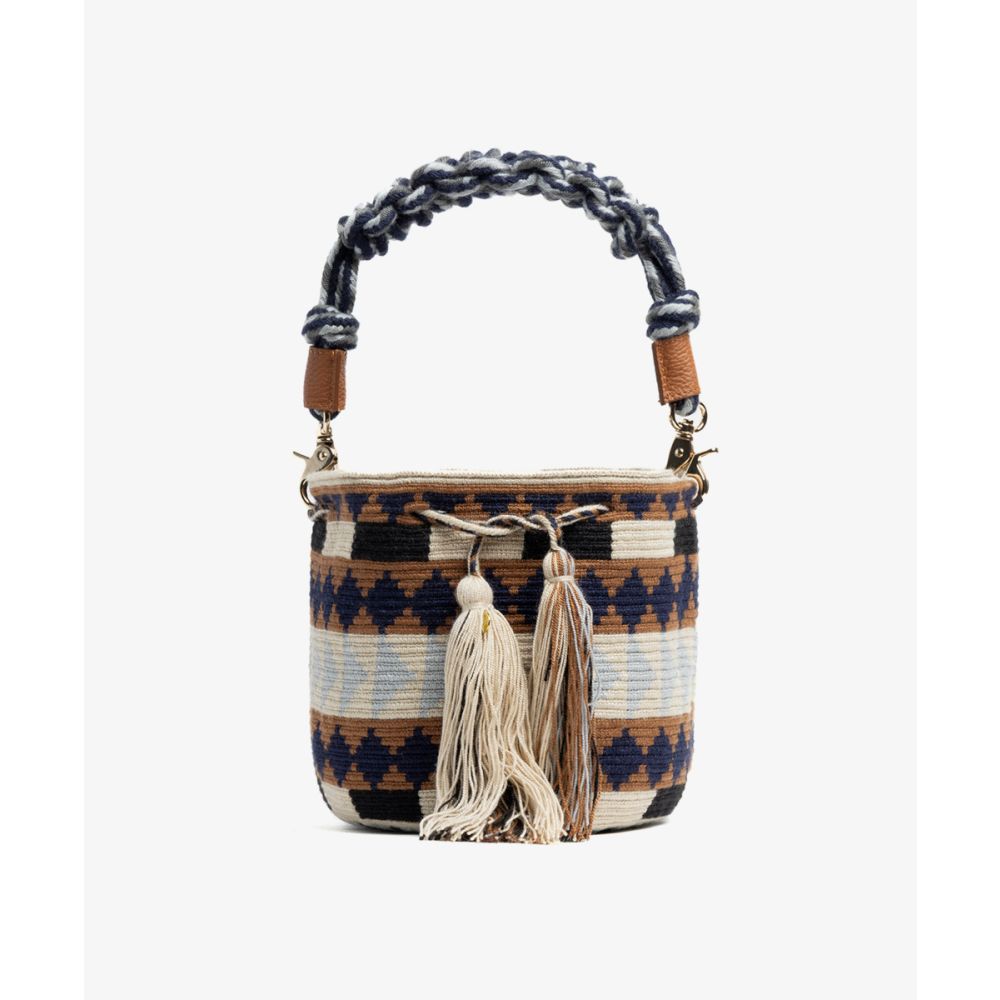 BOLSO CRUZADO M CON ASA DE MACRAMÉ - ISLA - BEIGE Y AZUL