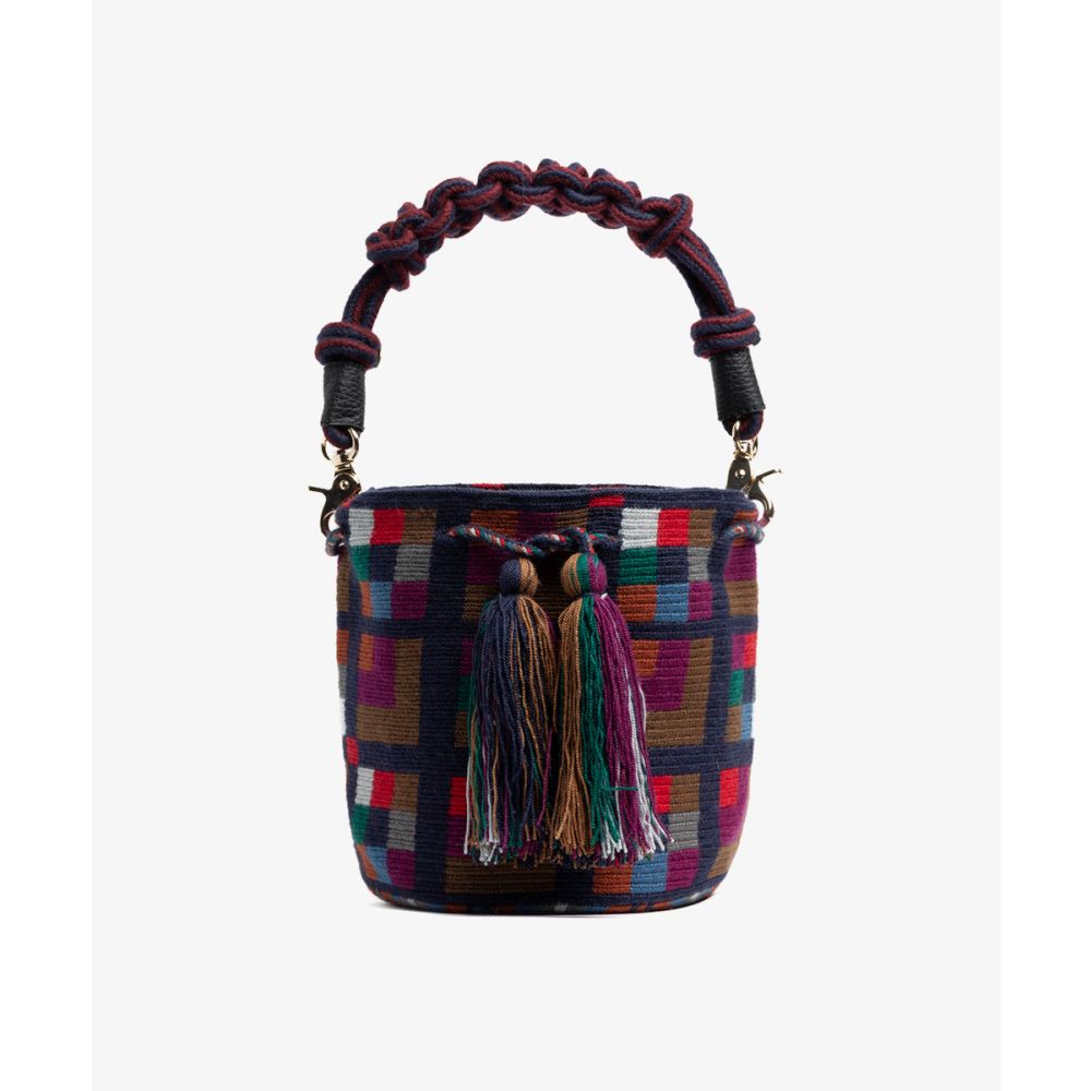 Crossbody Bag MEDIUM - AUDREY - NAVY BLUE & MULTICOLOR WITH STRAP