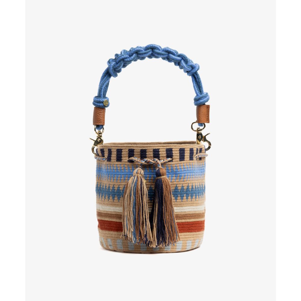 Crossbody Bag M with short macrame handle - BRIDGET- TOAST & BLUE