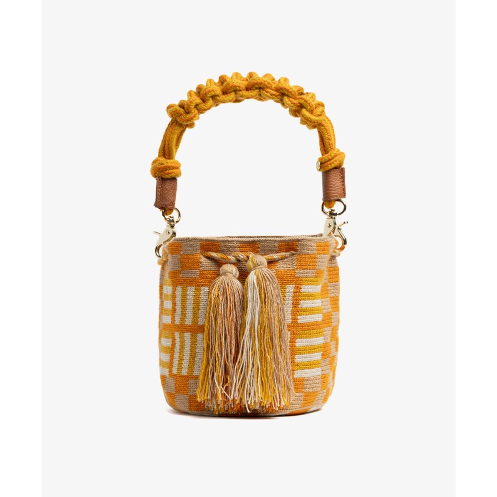 Crossbody Bag M with short macrame handle -  EVE - MUSTARD & YELLOW