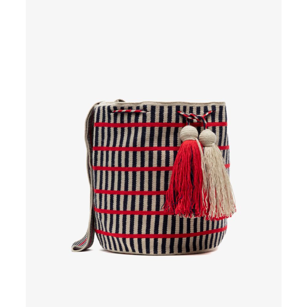 Crossbody Bag L - PEACOCK - BEIGE & NAVY