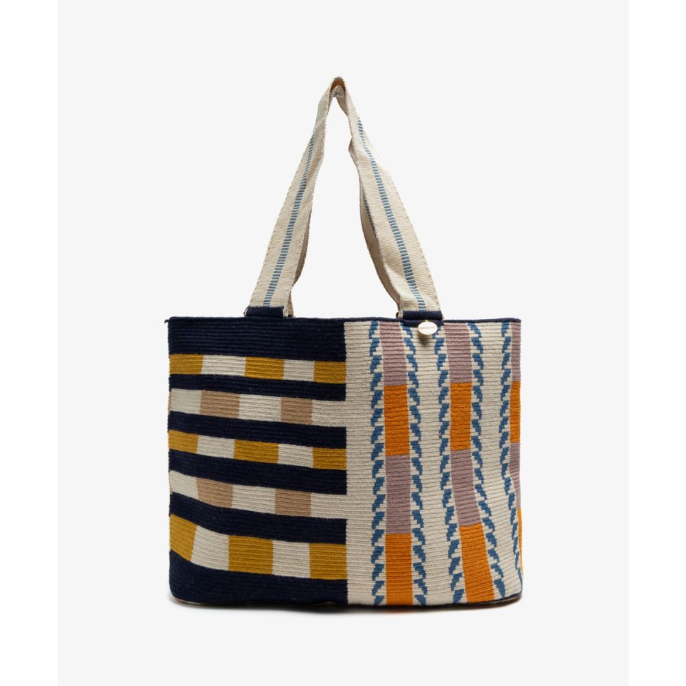 Shopping Bag L - HYDRA - NAVY & MUSTARD