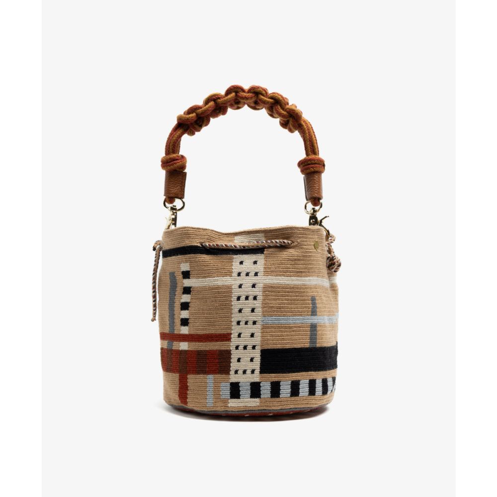 MITRA bag W/ MACRAME STRAP - AZALEA - CAMEL & BLACK