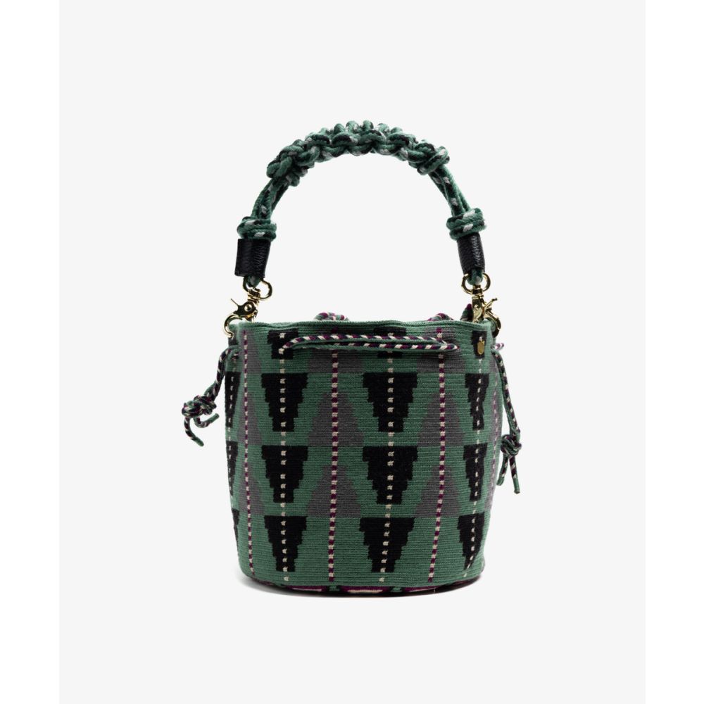 BOLSO MITRA CON ASA DE MACRAMÉ - ACACIA - VERDE Y GRIS