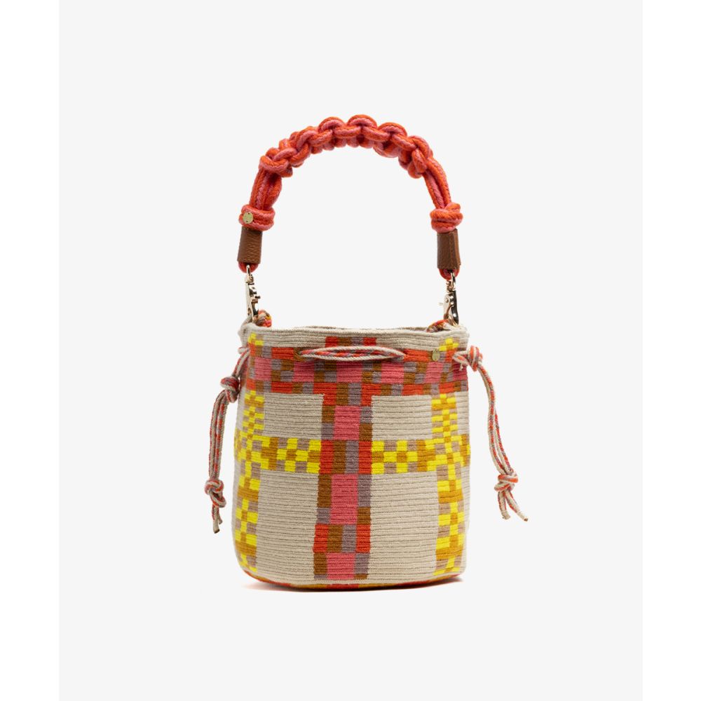 MITRA bag W/ MACRAME STRAP - DELPHINIUS - PINK & YELLOW