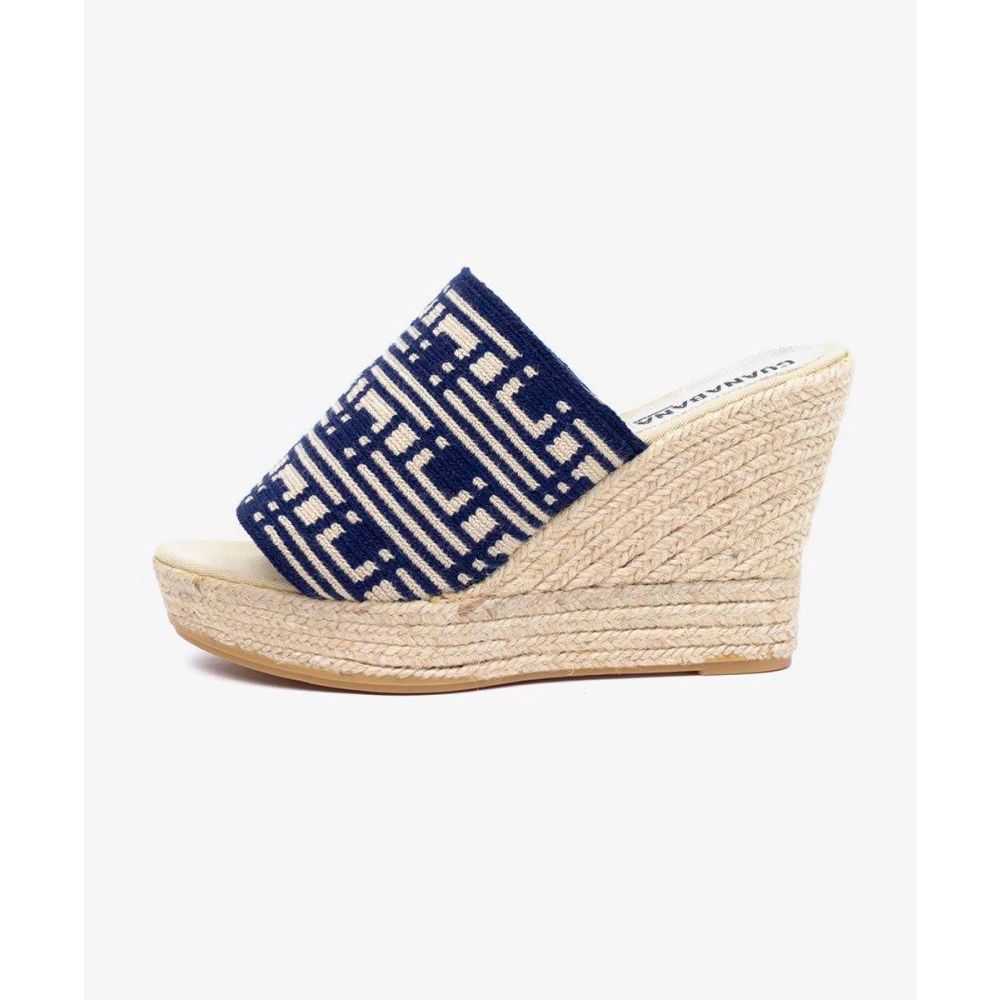 MULE ESPADRILLE WITH HEEL - KONGUR - NAVY & BEIGE