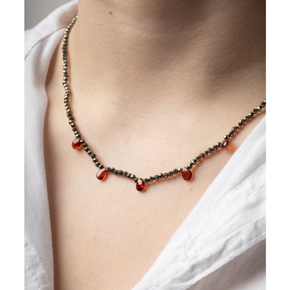 Martha necklace -  Pyrite with 5 semi precious stones drops