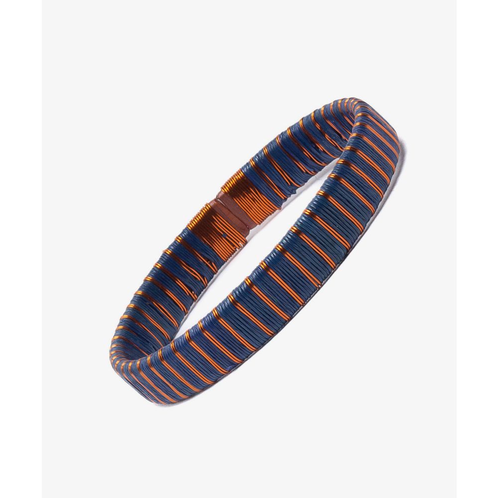 Werregue Color Bracelet, 1 cm - NAVY BLUE & METALIC BROWN MULTI STRIPES