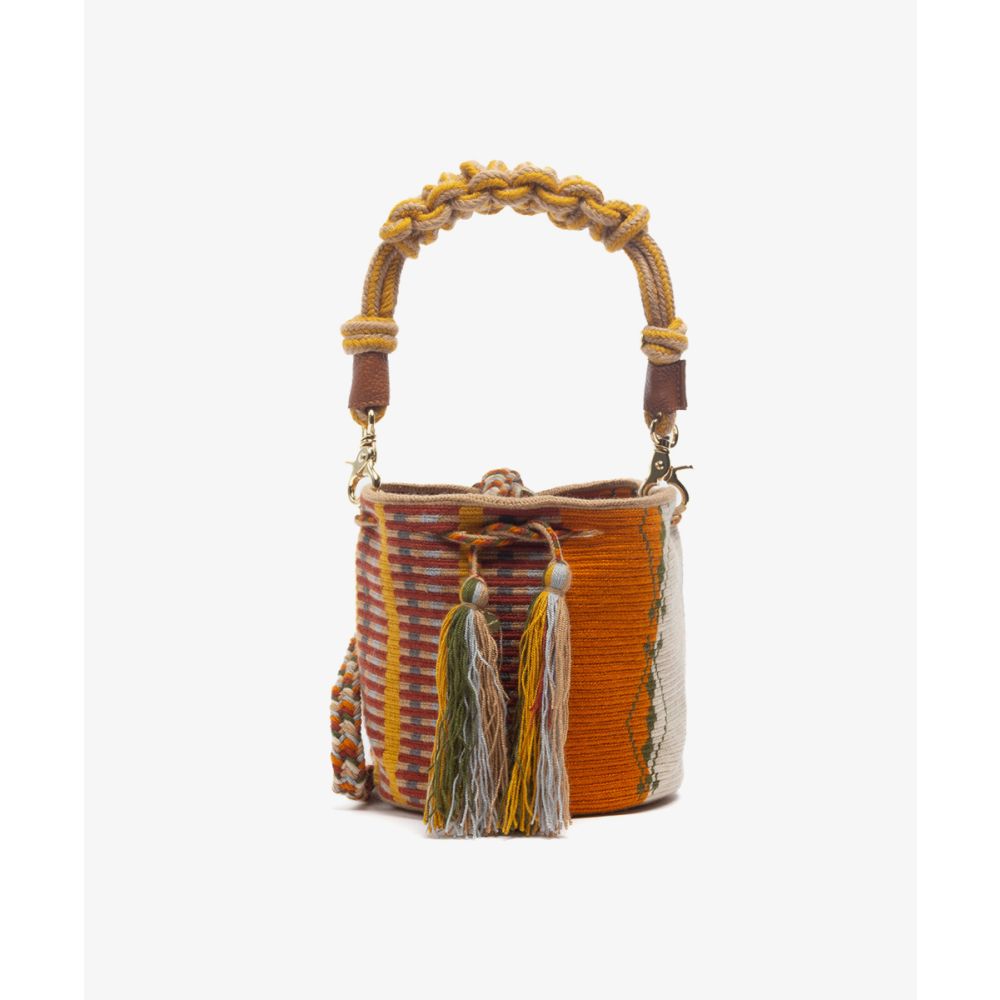 Crossbody Bag M with short macrame handle - COCKATOO - MUSTARD & BEIGE