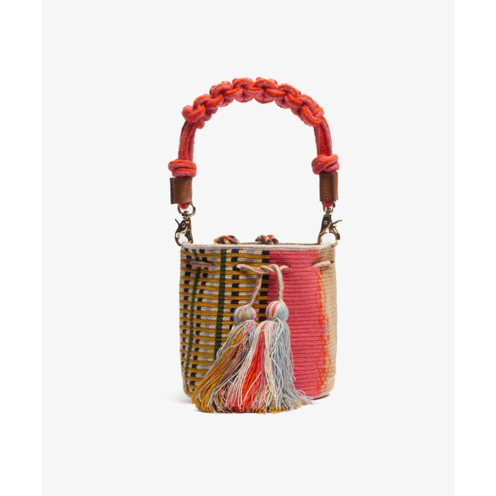 Crossbody Bag M with short macrame handle - COCKATOO - LIGHT PINK & BEIGE