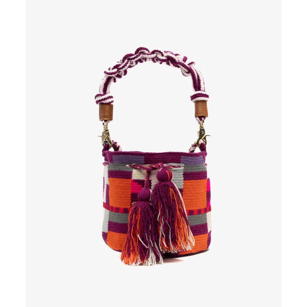 Crossbody Bag M with short macrame handle ANISE - TERRACOTA & BURGUNDY