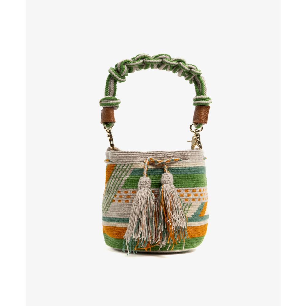 Crossbody Bag M with short macrame handle - AMARANTH - GREEN & GREY