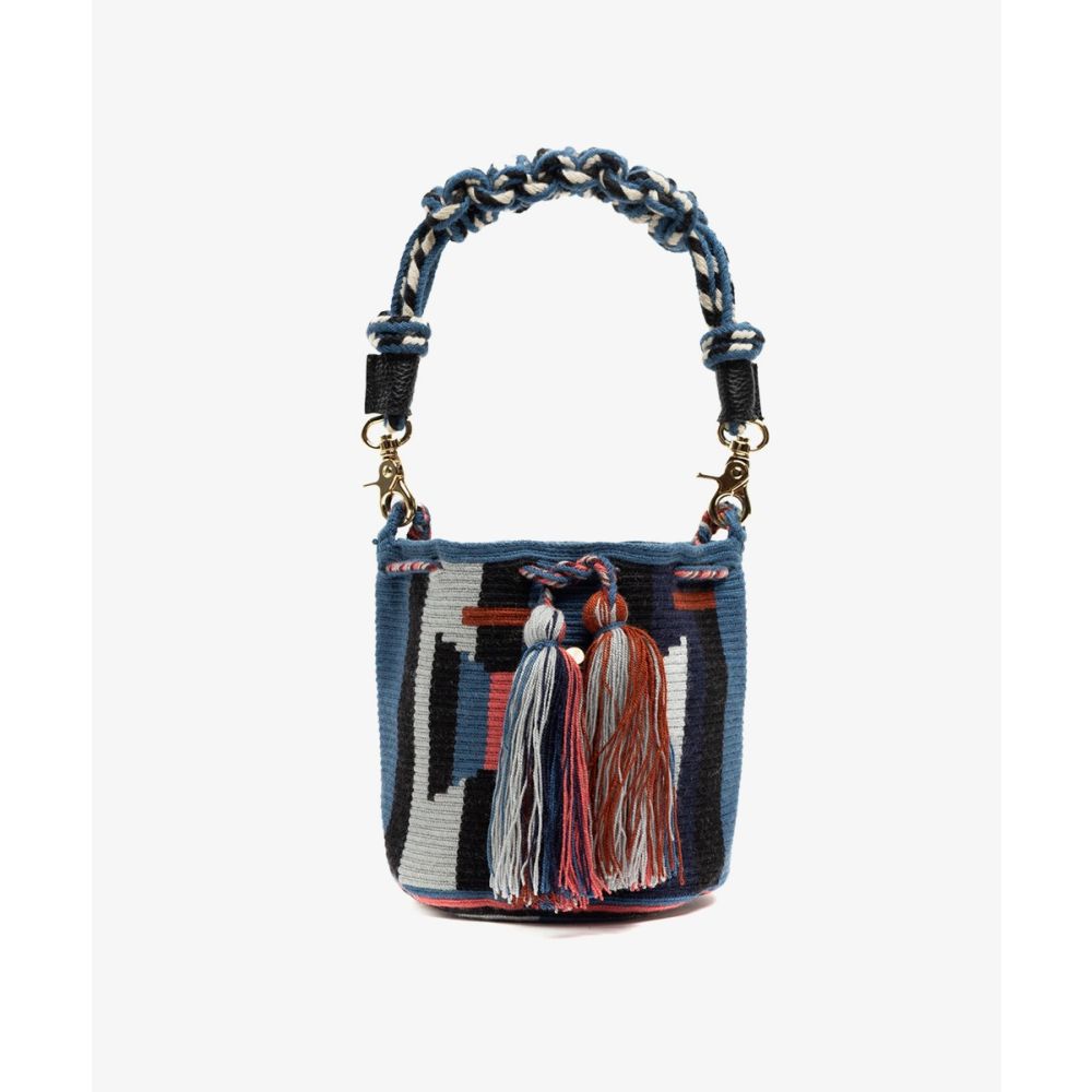 BOLSO CRUZADO M CON ASA DE MACRAMÉ - BEEBLOSSOM - NEGRO Y VERDE