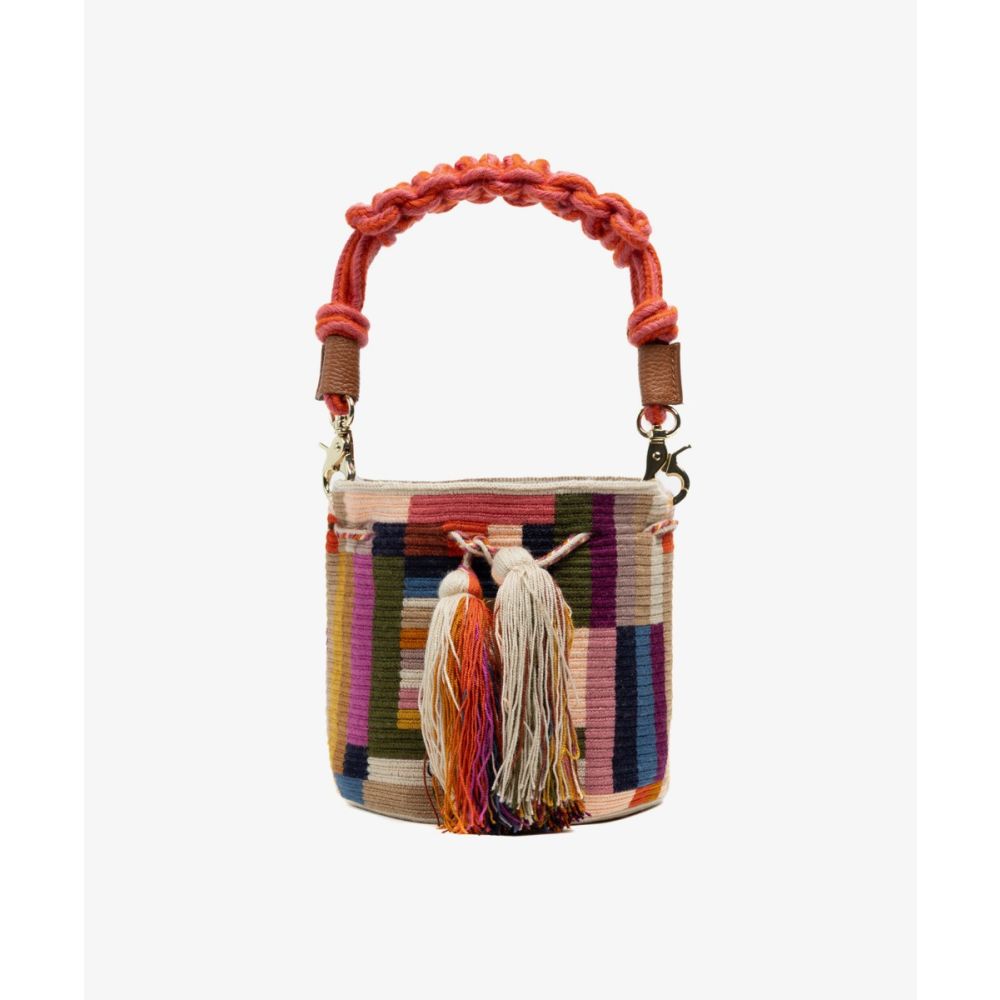 Crossbody Bag M with short macrame handle -  BALANCE - TOAST & MULTICOLOR