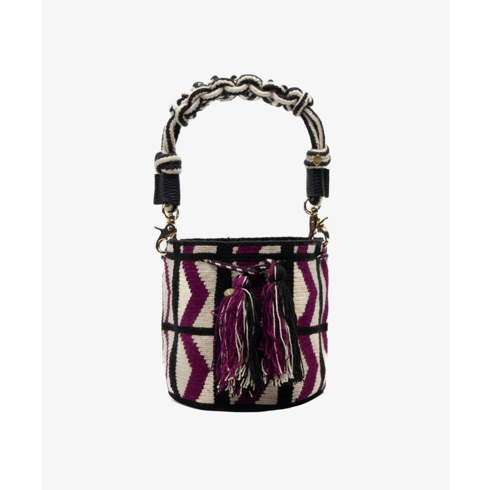 Crossbody Bag M with short macrame handle - SHIELD- PURPLE & BLACK