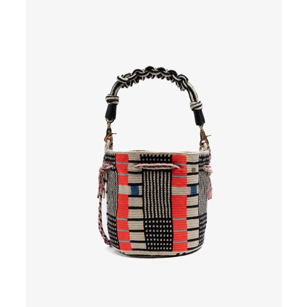 MITRA bag W/ MACRAME STRAP - BLACK BIRD - BLACK & RED