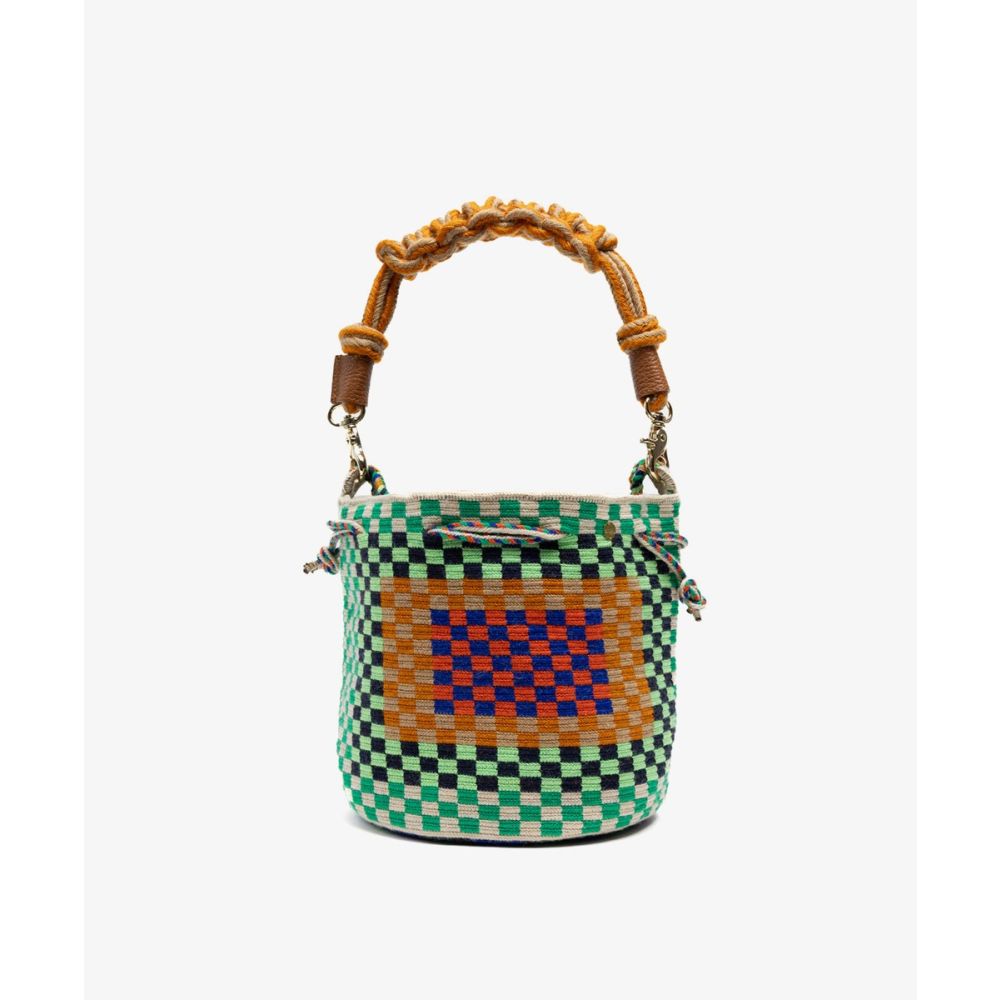 MITRA bag W/ MACRAME STRAP - PELICAN - GREEN & YELLOW
